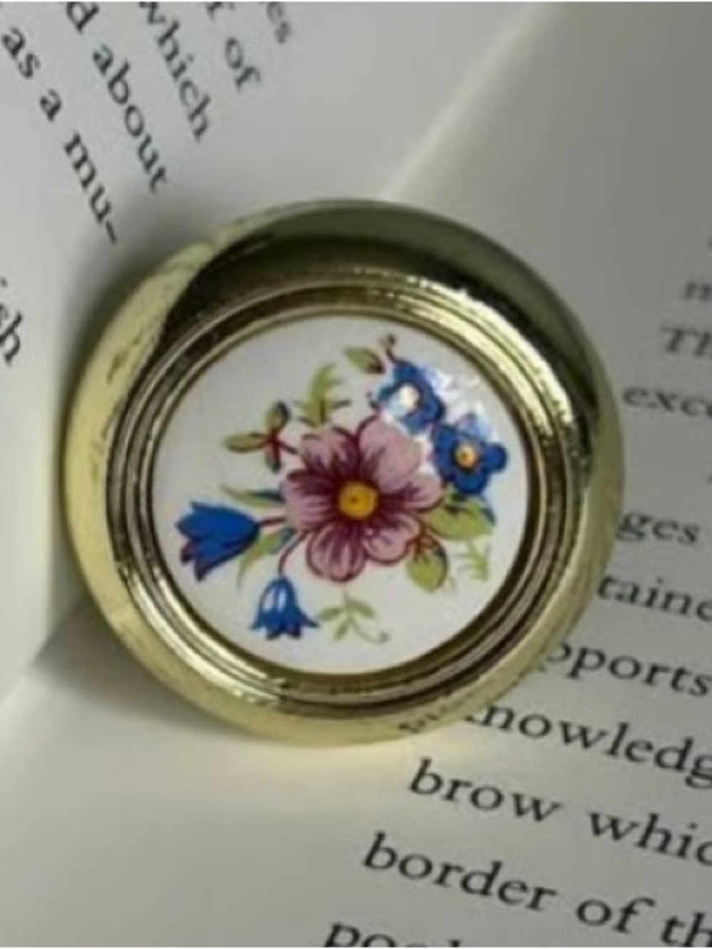 Floral Ceramic Cabinet Knob with Brass Finish in Pink and Blue